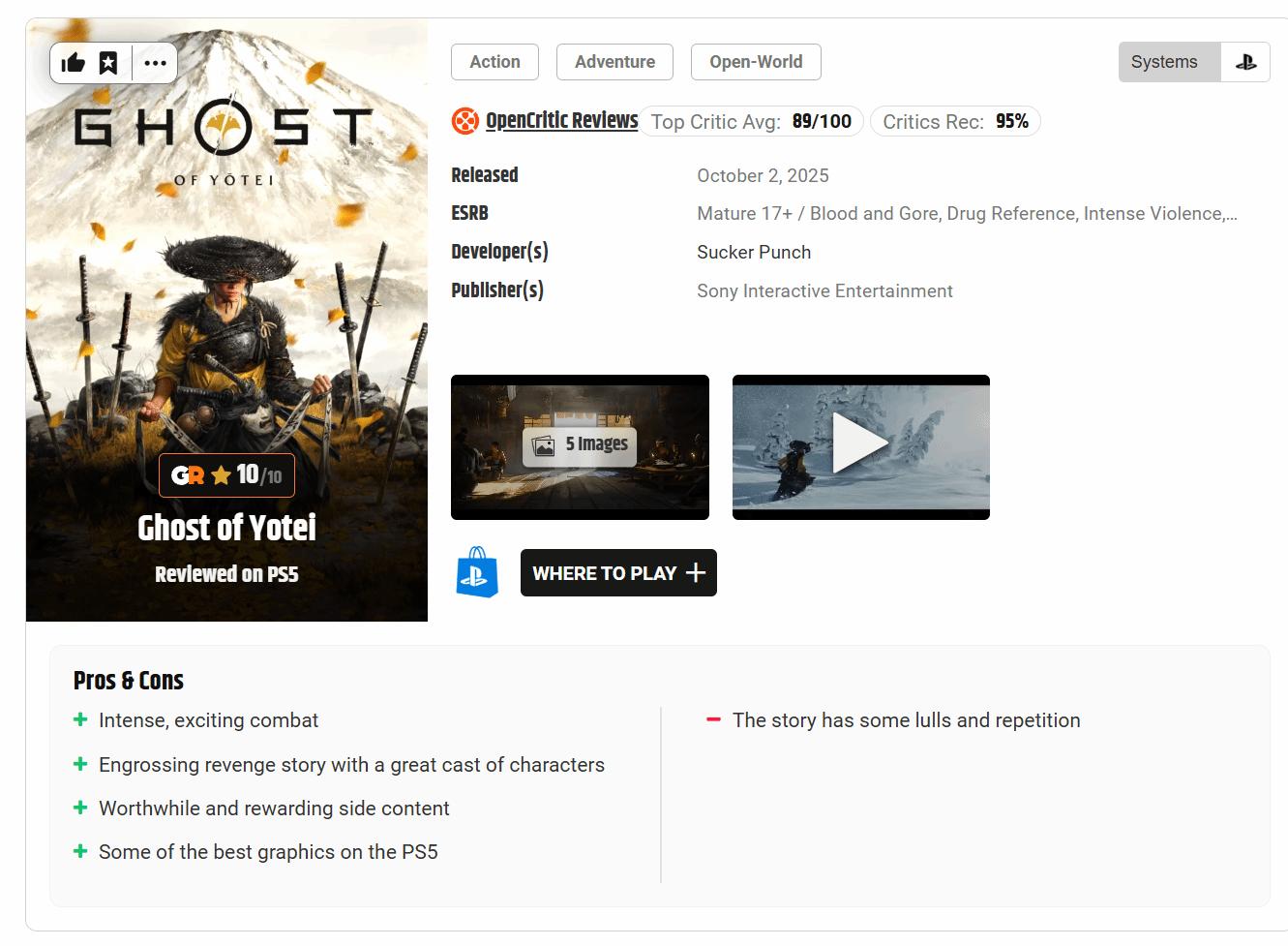 羊蹄山之魂 媒体评测已正式解禁 Gamerant评分满分10分
