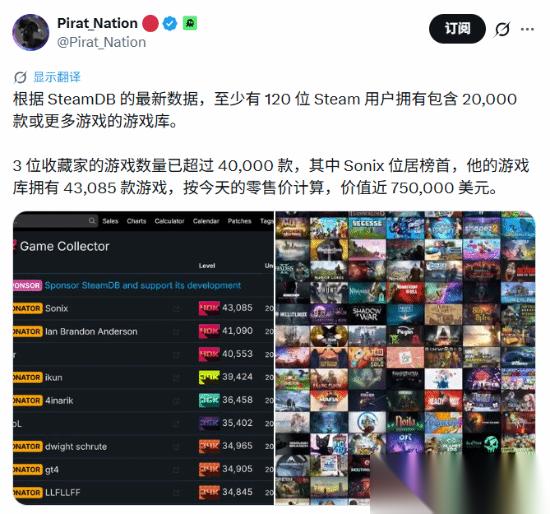 上海玩家sonixSteam收藏达43085款，创全球纪录并估值超512万元